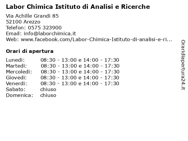 Orari di apertura Labor Chimica Istituto di Analisi e Ricerche